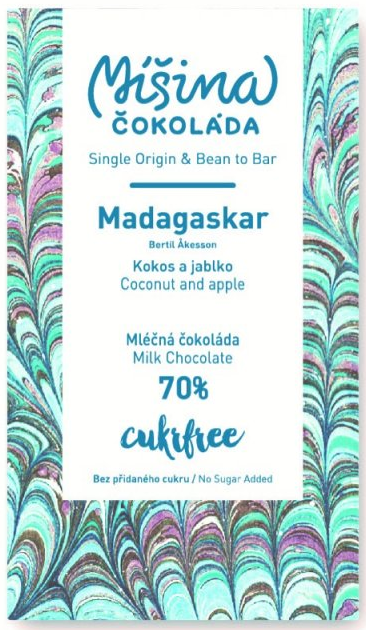Doplňková Výživa - 70% Madagascar bez cukru (darkmilk s kokosem a jablky) - Míšina č. (cukrfree) 60g