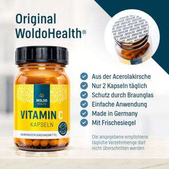 Přírodní Vitamin C (acerola extrakt) Woldo 120 kapslí