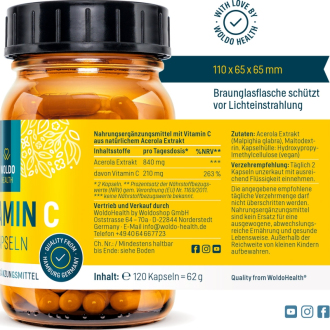 Přírodní Vitamin C (acerola extrakt) Woldo 120 kapslí