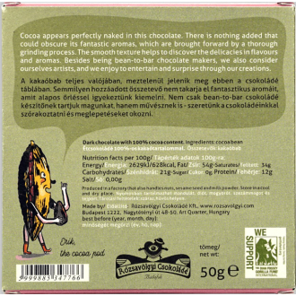 100% Rózsavölgyi Csokoládé (The Naked Cocoa, bez přísad) 50g