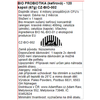BIO PROBIOTIKA (kefírová) Paleo powders - 120 kapslí (67g) CZ-BIO-002