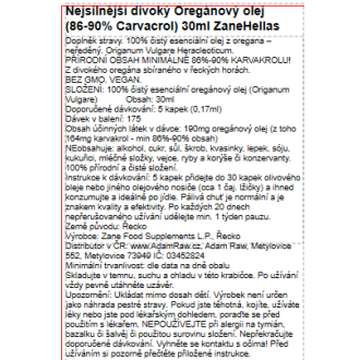 Nejsilnější divoký Oregánový olej (86-90% Carvacrol) 30ml