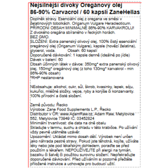 Nejsilnější divoký Oregánový olej (86-90% Carvacrol) 60 kapslí