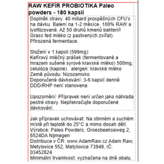 RAW KEFÍR PROBIOTIKA Paleo powders - 180 kapslí