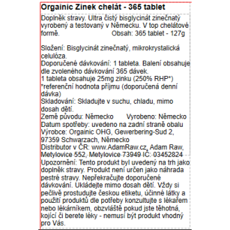 Orgainic Zinek chelát - 365 tablet