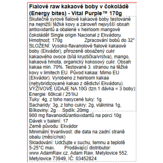 Fialové raw kakaové boby v čokoládě (Energy bites) - Vital Purple™ 170g