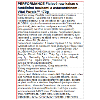 PERFORMANCE Fialové raw kakao s funkčními houbami a astaxanthinem - Vital Purple™ 170g