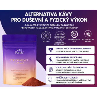 PERFORMANCE Fialové raw kakao s funkčními houbami a astaxanthinem - Vital Purple™ 170g